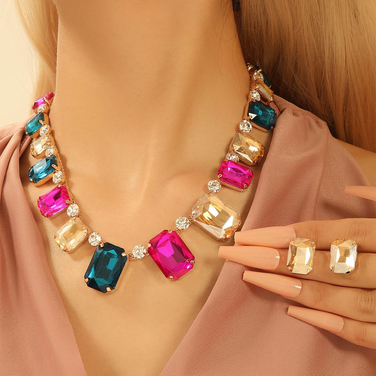 

Модные женские серьги, ожерелье, комплект украшений с цветными бриллиантами, длинные серьги-цепочки в стиле хип-хоп