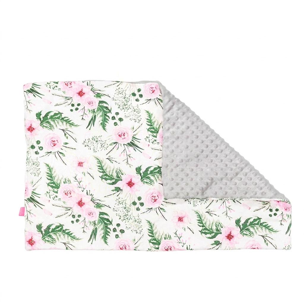 Koc minky niemowlęcy bawełna dwustronny 75x50 cienki - in garden