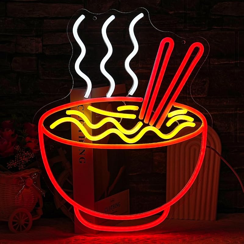 Ramen Neon Sign for Wall Decor Noodle LED Neon Lights Dimmable Food Noodle Light Up Signs LED Neon Signs for Japanese Resturant Home Bar Kitchen Room