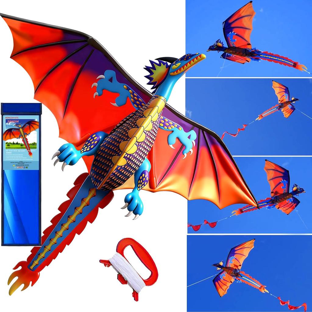 Upgrade Classical Dragon Kite, Easy to Fly for Beginners and Adults, 63-Inch Single Line with Tail