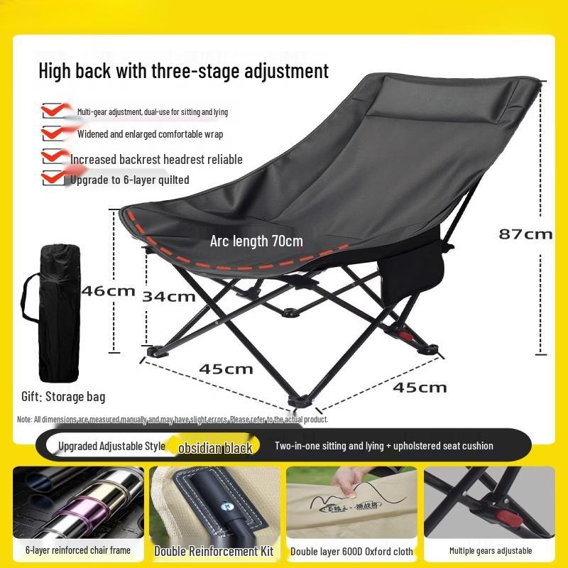 ZISIZ 3-Position Adjustable Folding Chair with High Back & Headrest