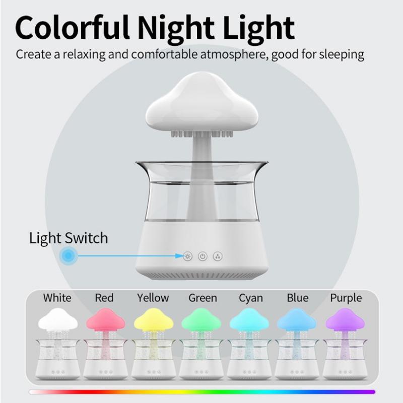 Multifunctional Mushroom Cloud Humidifier 300mL Household Heavy Fog Humidifier with Night Light Rain Drop Aromatherapy Machine