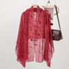 New Chinese ethnic style embroidered flower shawl antique buckle cardigan loose long women's cotton and linen travel scarf