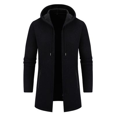 Nueva Chaqueta Suéter de Hombre para Otoño e Invierno Abrigo de Longitud Media Chaqueta Suéter con Capucha de Terciopelo de Color Sólido