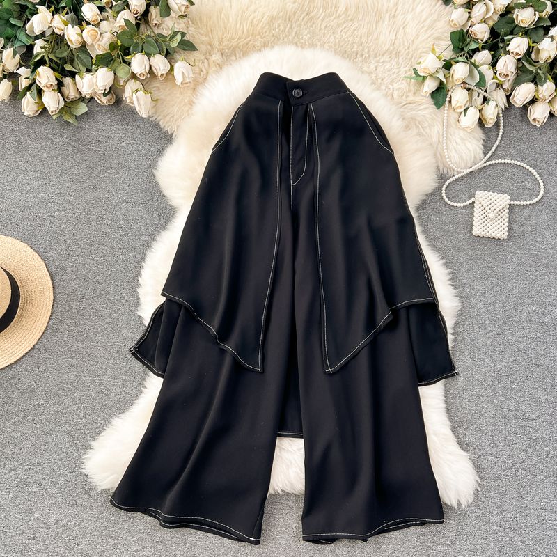 

European Station Dark Culottes Fashionable Fake Two Pieces Leisure Black S