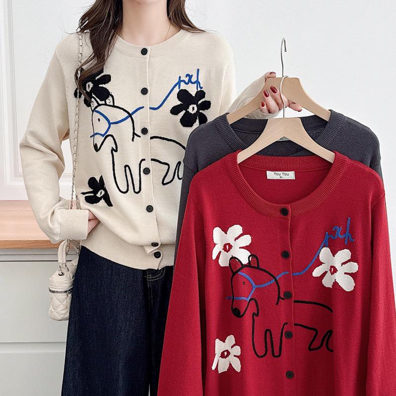 

E2 Plus Size Women s Loose Button Round Neck Knit Cardigan - Spring 2026 Korean Style 4XL (recommended 180-200 jin) серый