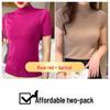 Women's Ice Silk Knit Slim Fit Short Sleeve Top - Half-High Collar, Stretchy, Solid Color