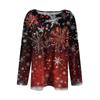 Damenmode, lässig, weihnachtlich bedruckt, Rundhalsausschnitt, plissiert, Langarm-T-Shirt