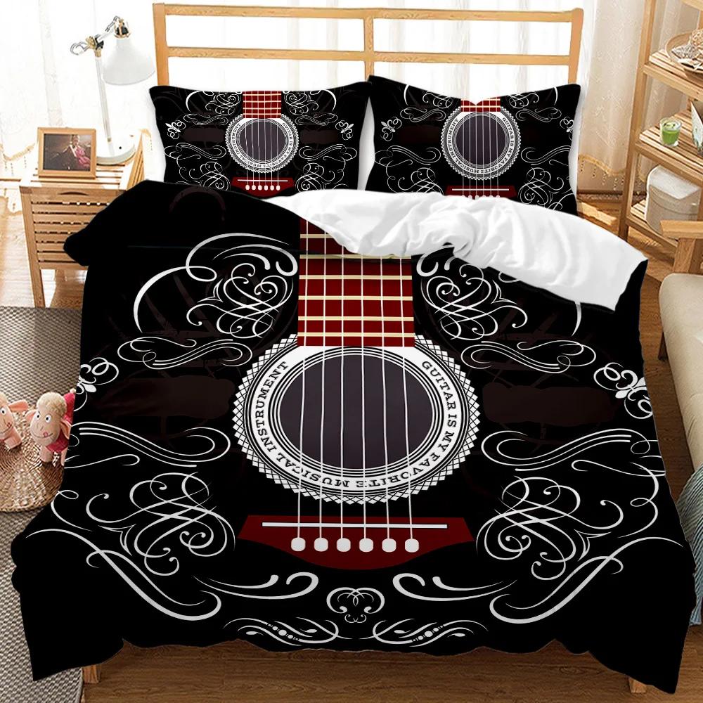 Guitar Duvet Cover Set Twin Rock Music Comforter Cover Set Hip Hop Hippie Quilt Cover Blue Guitar Polyester Bedding Set For Teen