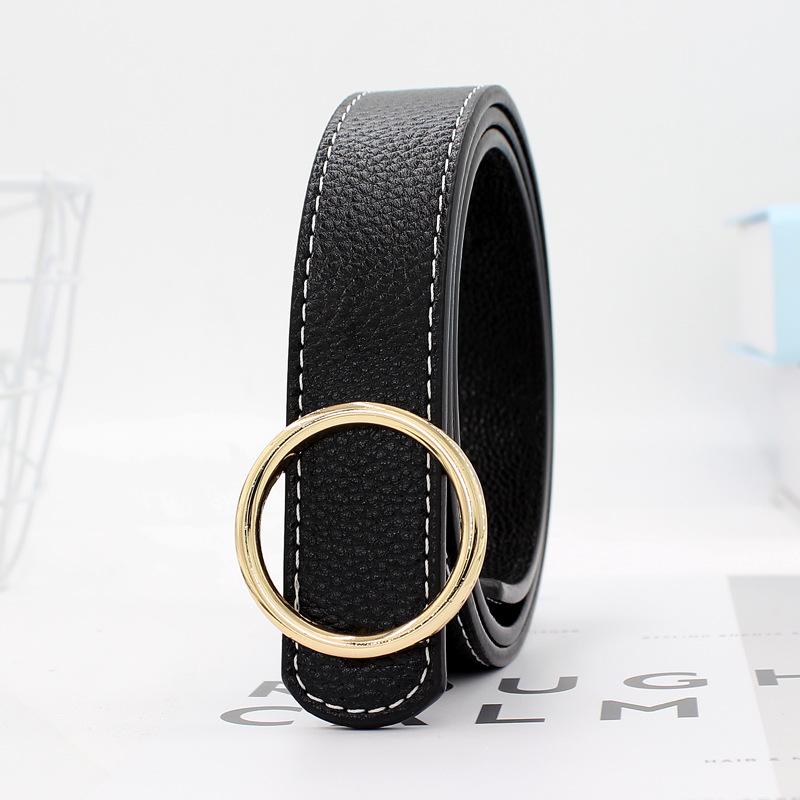 

Women S Hong Kong Style Belt Decorative Flat Round Buckle Student Belt Simple Smooth Buckle Wide Belt