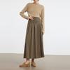 ELLE French Style Solid Color Mid-Length Pleated Skirt Wool Casual Long Skirt Women skirts Brown ER49917