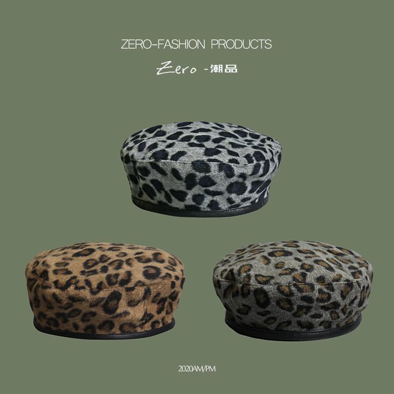 Beret Stylish Wool For Women Leopard Print Warm Fall And Winter Trendy Hat