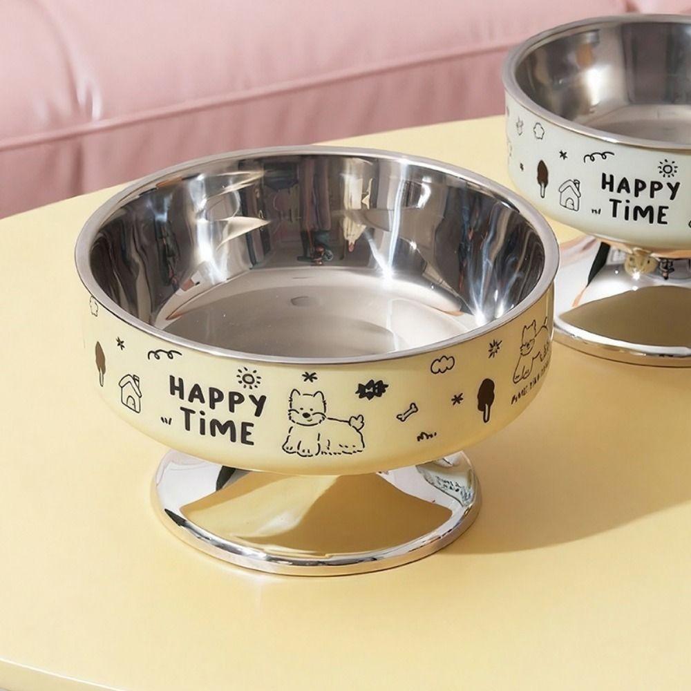 Cartoon Pet High Foot Bowl Large Capacity Neck Protection Cat Food Water Bowl Detachable Stainless Steel Pet Food Bowl