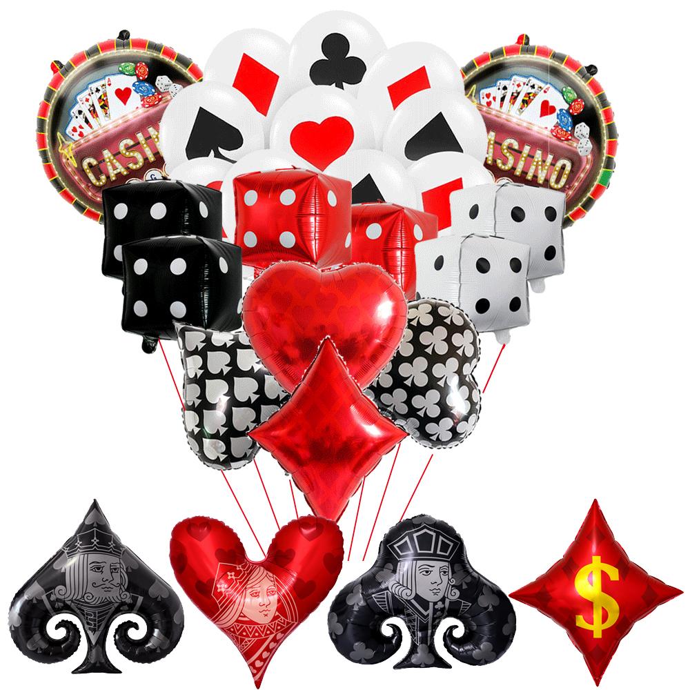 Poker Casino Party Decoration 12inch Latex Balloon Aluminum Foil Dice Balloons Wedding Christmas Casino Party Birthday Supplies