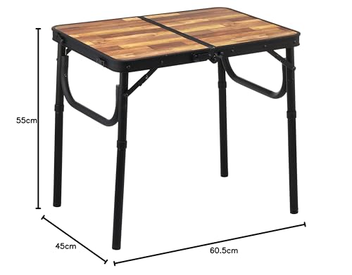 BUNDOK Aluminum Folding Table, SS Wood Grain, BD-147WB, Foldable, Tabletop Approx. 60.5 x 45cm, Two Height Adjustments