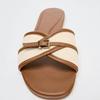 Fashion Canvas Belt Buckle Designer Slippers Women Comfortable Lightweight Slide Sandals Summer Elegant Peep Toe Flat Sandals