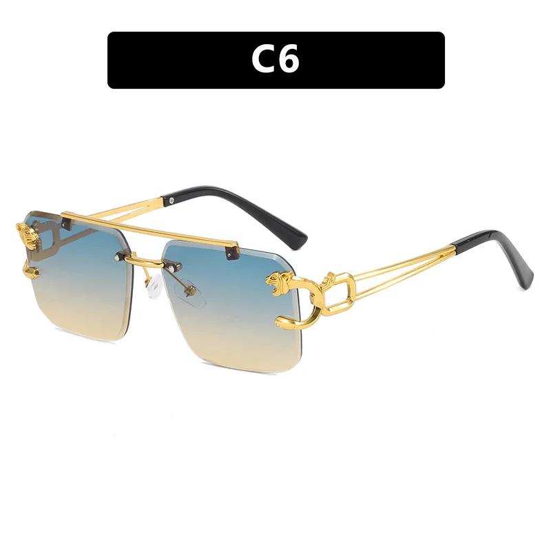 New Double Beam Square Sunglasses Leopard Frameless Cut Edge Sunglasses Women Vintage Trend Brand Design Men Shades Eyewear
