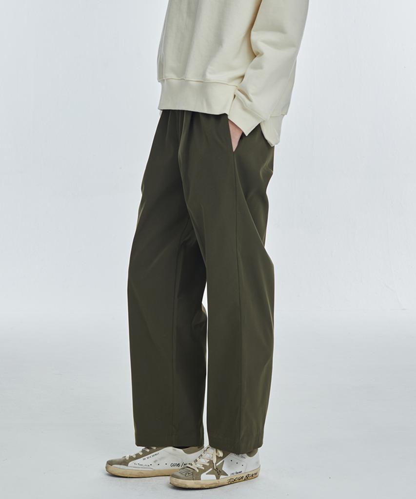 MANAVIS7 Single-Pleat Wide Elastic Waist Pants [Khaki]