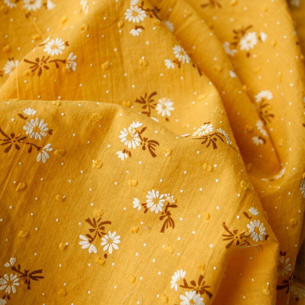 45x135CM Daisy Fresh Floral Bubble Printed Breathable Pure Cotton Fabric Diy Sewing Quilting Craft Girls Dress Skirt Clothing