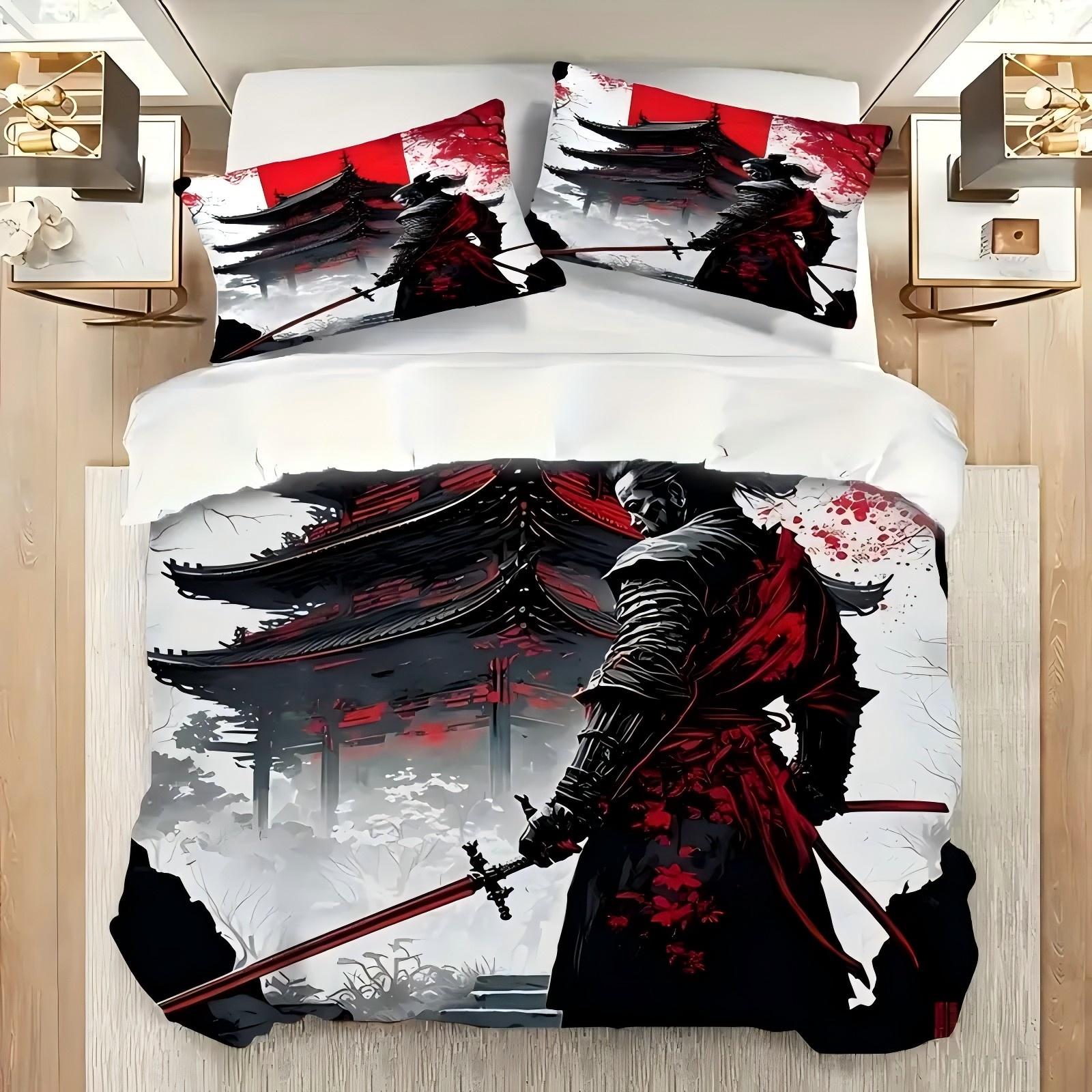 

Attic Black Warrior Pattern 3D Printed Duvet Cover Japanese Style Bedding Set Pillowcases Polyester Soft Comfortable Quilt Cover 135x200cm 2pcs