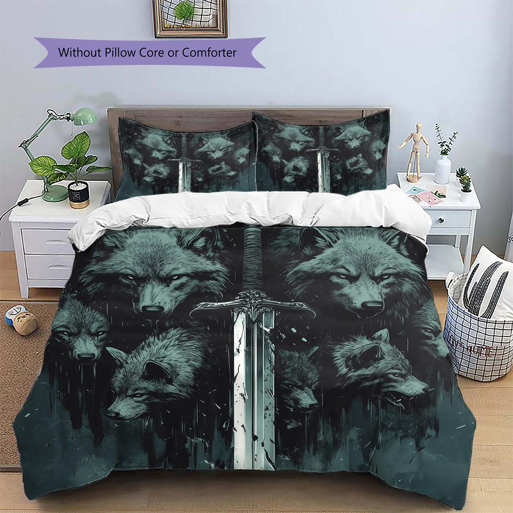 Sword Pattern Bedding Quilt Set Home Decoration Gift (1 * Duvet Cover + 2 * Pillowcase Without Core)