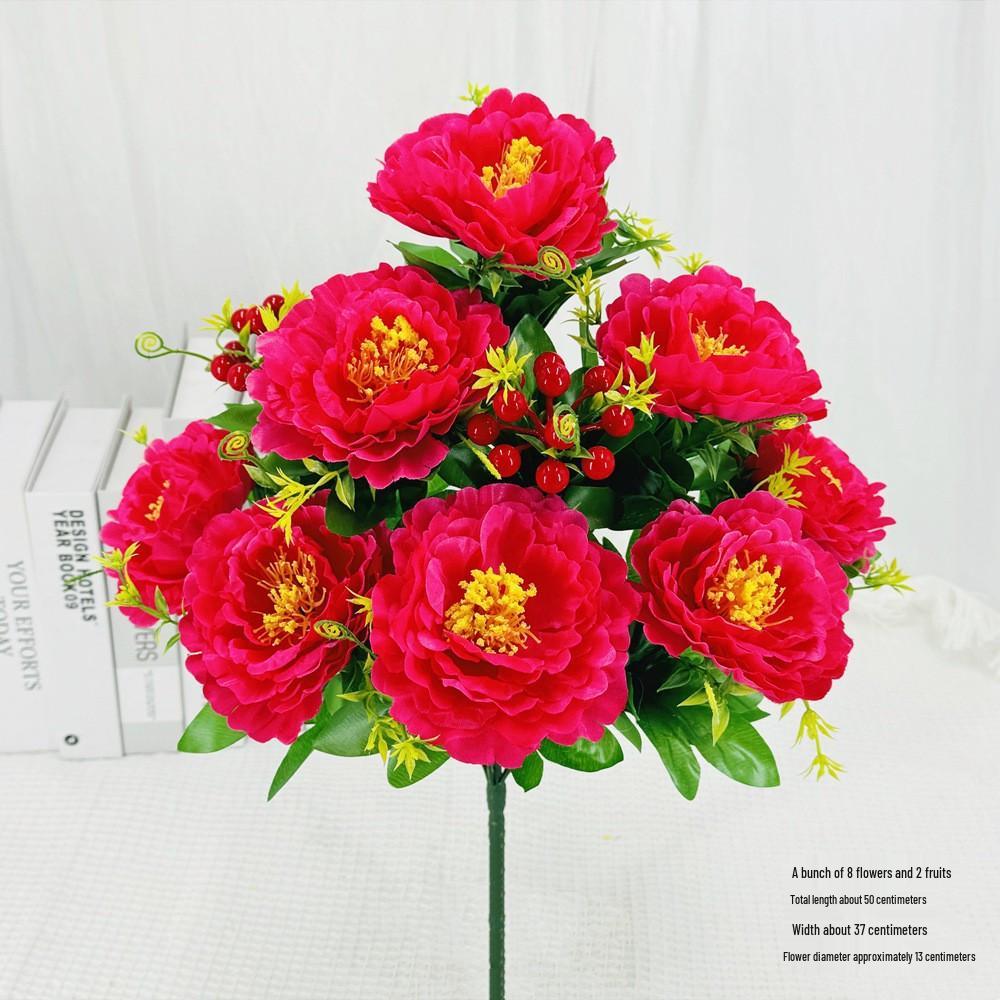 Curly Edge Red Rose Bouquet - 6 Head Artificial Silk Flowers for Living Room Decoration