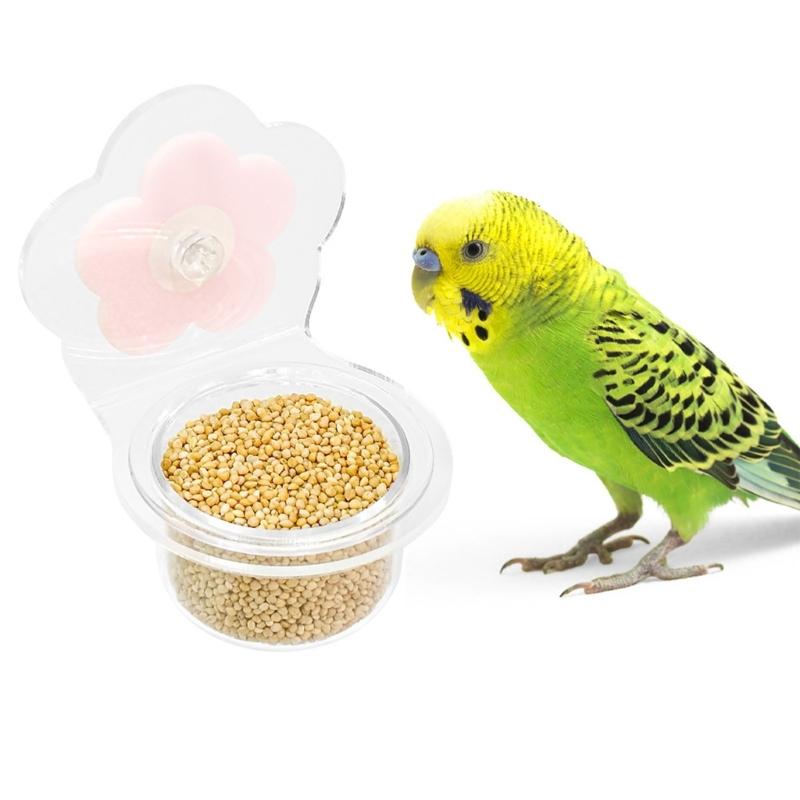 Clear Hanging Double Bowl Bird Food Dispenser And Drinking Cup with Perch Wood Rod For Small Birds Parakeets Finches