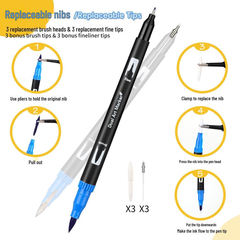 Double-Ended Washable Watercolor Pens - 120 Color Set, Non-Staining, Soft Tip Art Liner for Children's Drawing