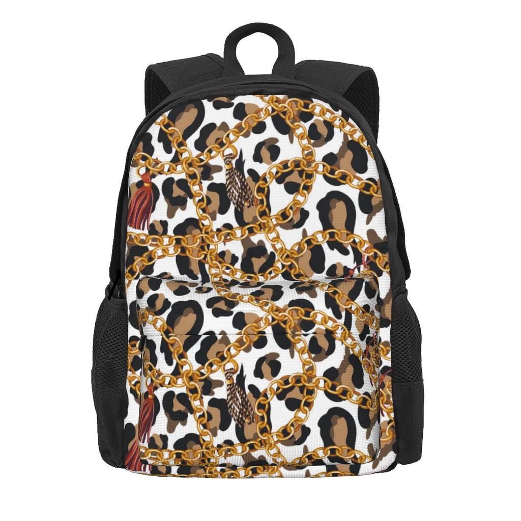 Gold Chains Backpack Teen Palm Leaf Print Large Backpacks Polyester Funny School Bags Camping Colorful Rucksack