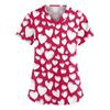 Women’s Short Sleeve V Neck T Shirt with All Over Heart Print Casual Loose Fit Lightweight Top for Daily Wear