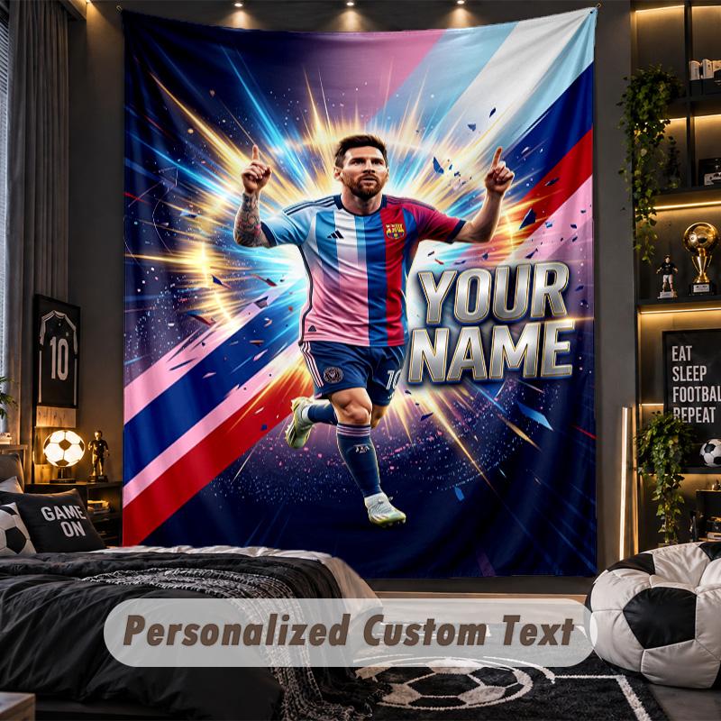 TapestryLionel Messi Custom Name Text Personalized Wall Hanging Tapestry Home Wall Decor