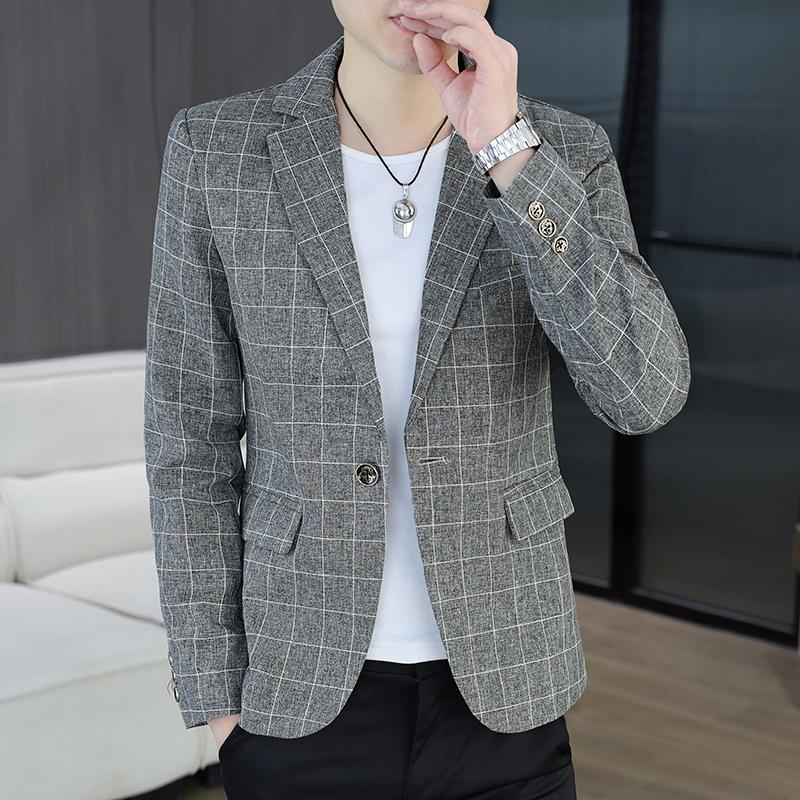 Outdoor Men's Cycling Fashion Business Casual Checkered Korean Version Personalized Hiking Wedding Formal Wear Blazer