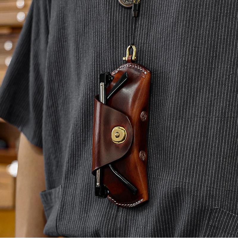 Glasses bag men and women with tower buckle business commuter leather glasses bag wear-proof storage bag