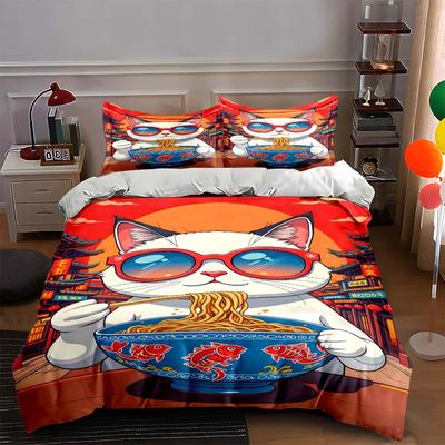Cat, Noodles, Sunglasses. Bedding Duvet Cover Sets Duvet Covers Pillowcases Gifts (1 * Duvet Cover 2 * Pillowcases, Without Duvet Insert)