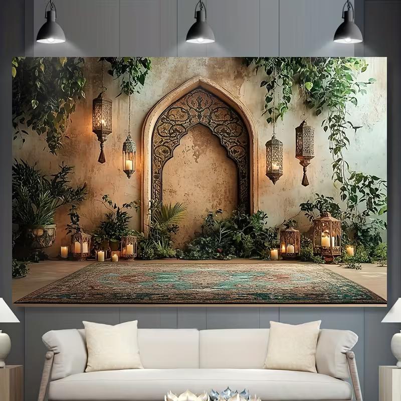 2D Moroccan Style Arch Backdrop Vintage Lantern Wedding Photo Studio Background
