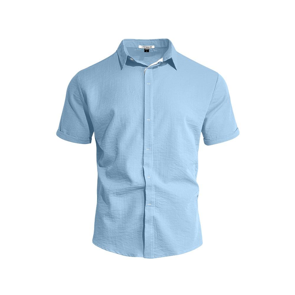 Summer Men's Solid-Colour Button-Down Casual Short-Sleeved Shirt Trendy Beach Holiday T-Shirt
