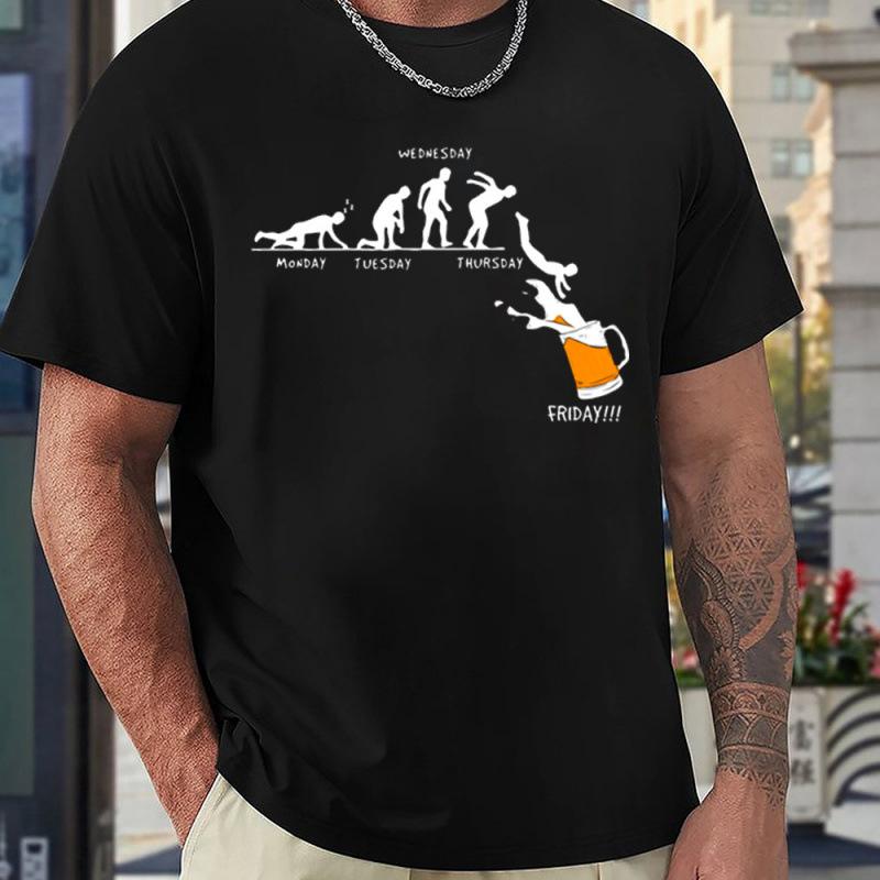 Men Fashion Crew Neck Short Sleeve I NEED BEER Letter Print Cotton T Shirt Top