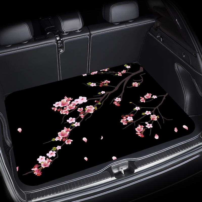 Японская ветка сакуры Индивидуальный коврик в багажник для автомобилей - Прочный защитный коврик для багажника с противоскользящей текстурой black