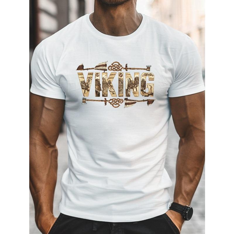 Casual Short-Sleeve T-Shirts for Men Featuring a Warrior VIKING Graphic, Perfect for Summer Wear And Daily Activities for Big And Tall Individuals