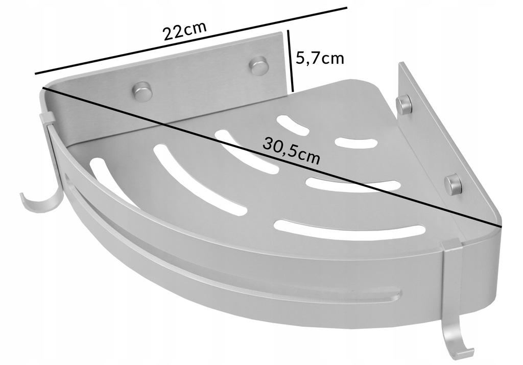 Metal corner bathroom shelf loft + shower hangers for cosmetics