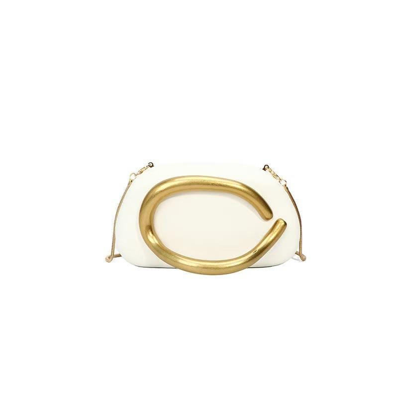 

ZA Cross-border Women s Bag 2025 New Style Retro Metal Grip Handheld Dinner Chain Shoulder Cross-body белый