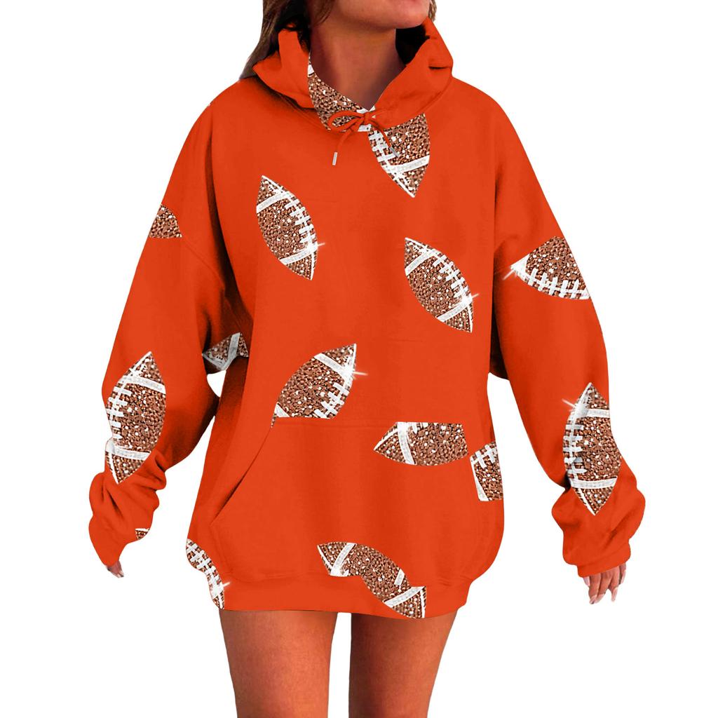 Ladies' Loose Comfortable Casual Fashionable Rugby Print Hooded Sweatshirt