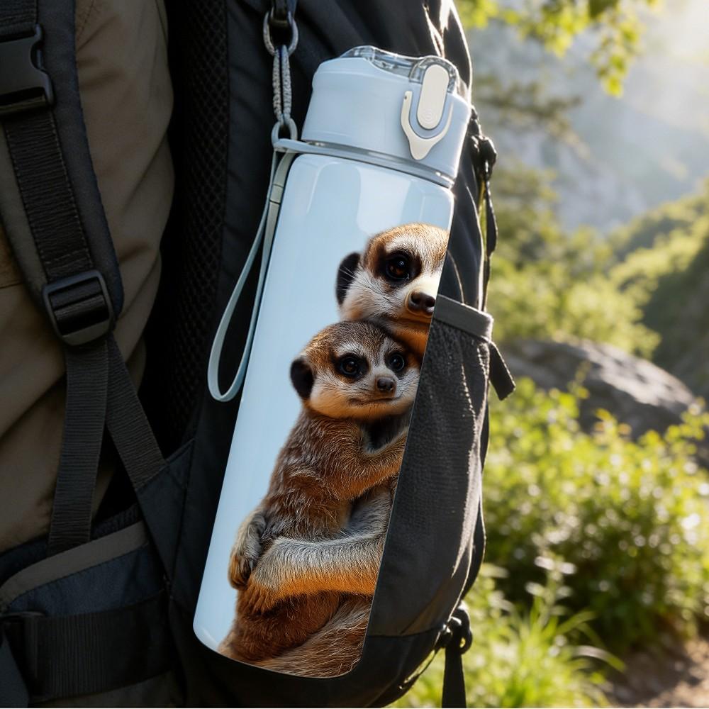 1PC Cute Meerkat Animal Portrait 750ml Color Plastic Sports Water Bottle Leakproof Flip Straw Lid Suitable for Sports Office Home Use
