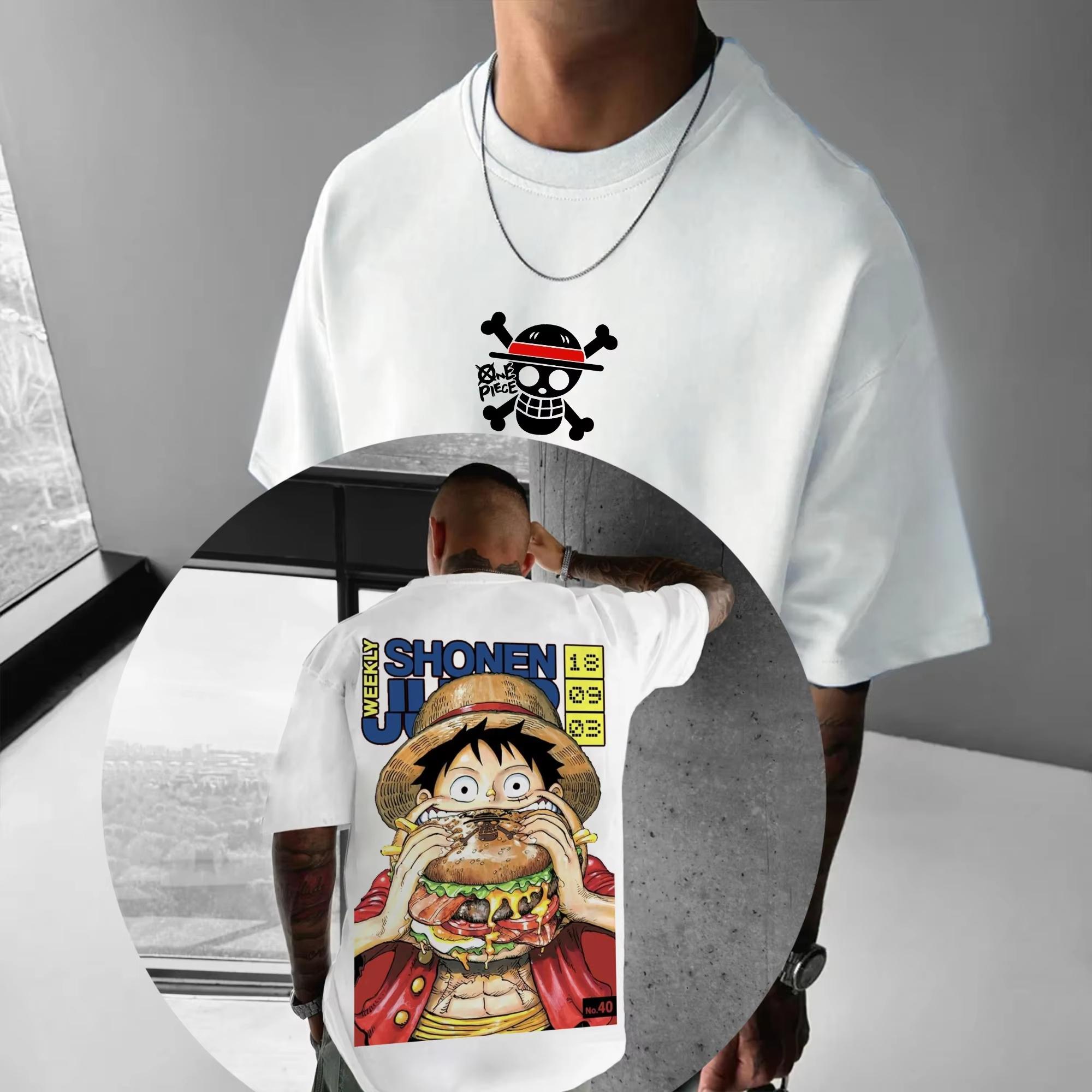 

2026 Summer New 100purecotton One Piece anime character printing Loose leisure Short Sleeve Tshirt Round plussize loose shirt L