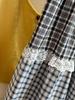 2026 Spring/Summer Women's Retro Plaid Lace Trim A-line Long Skirt with Elastic Waist