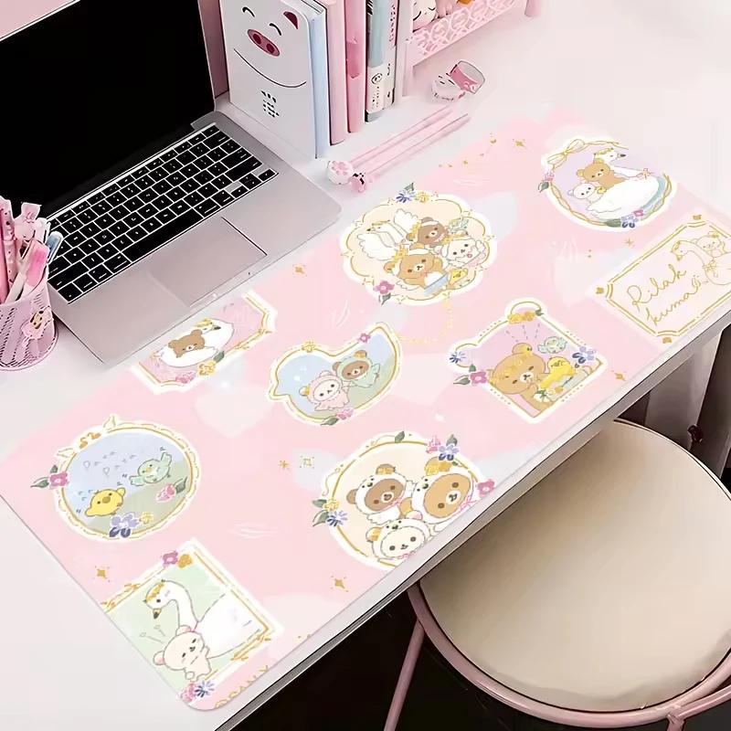 Alfombrillas de Ratón Grandes Lindas Alfombrillas de Ratón de Anime Kawaii Esterilla de Escritorio Rilakkuma Accesorios de Oficina Esterillas para Escritorio Portátil de Goma Antideslizantes Alfombrillas de Ratón