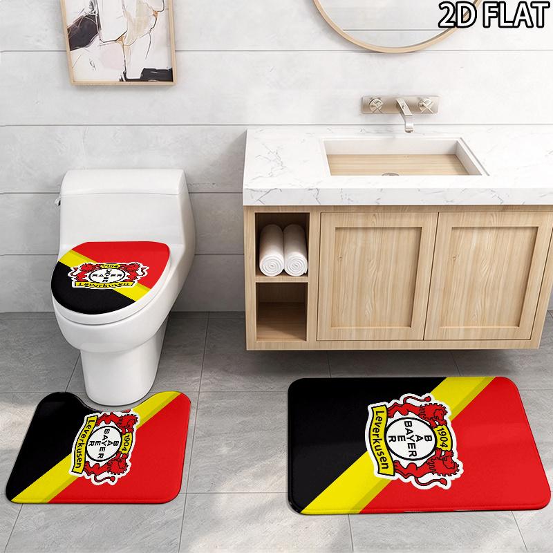 Bayer 04 Leverkusen Pattern 3Pcs Bathroom Rug Set, Non Slip Absorbent Bath Mat, Contour Mat & Toilet Lid Cover, Bathroom Decor