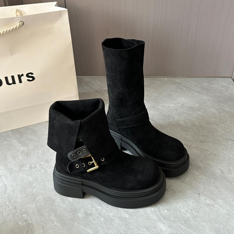 

Thick-soled Martin boots women s 2025 new autumn retro British thin boots super hot two wear western cowboy short boots 35 чёрный