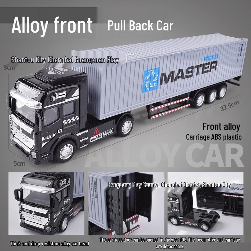 Alloy Pull-Back Big Truck Toy - Children's Container Truck Model & Trailer Transport Car