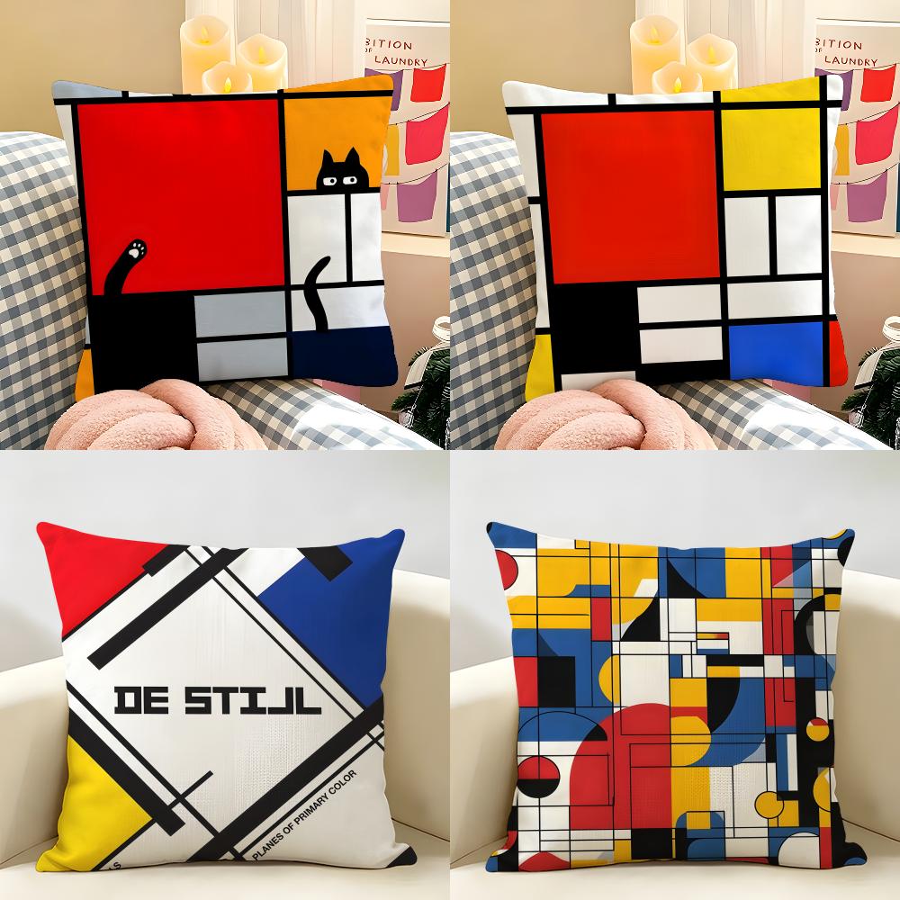 Abstract Painting Piet Mondrian Art Cushion Cover Natural Linen Organic Fabric DoubleSided Printing Room Sofa Decor Pillow Case
